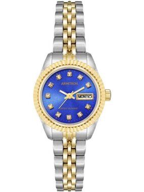 Armitron Women's Gold Blue Genuine Crystal Accented Bracelet Round Luxury Watch